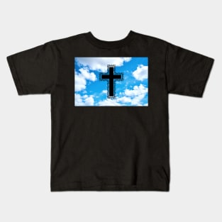 Black Christian Cross In The Sky Kids T-Shirt